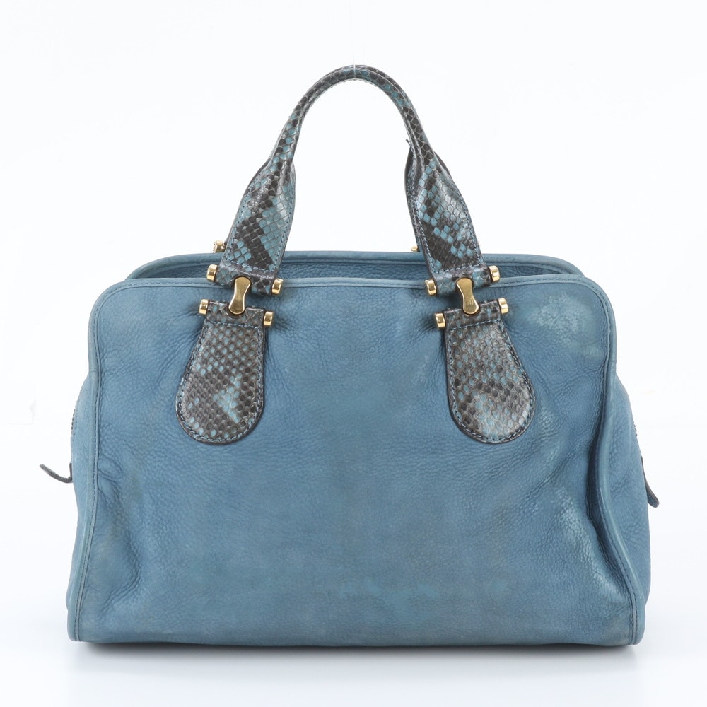 ■美品 グッチ ヌバック 323657 ハンドバッグ パイソン レザー