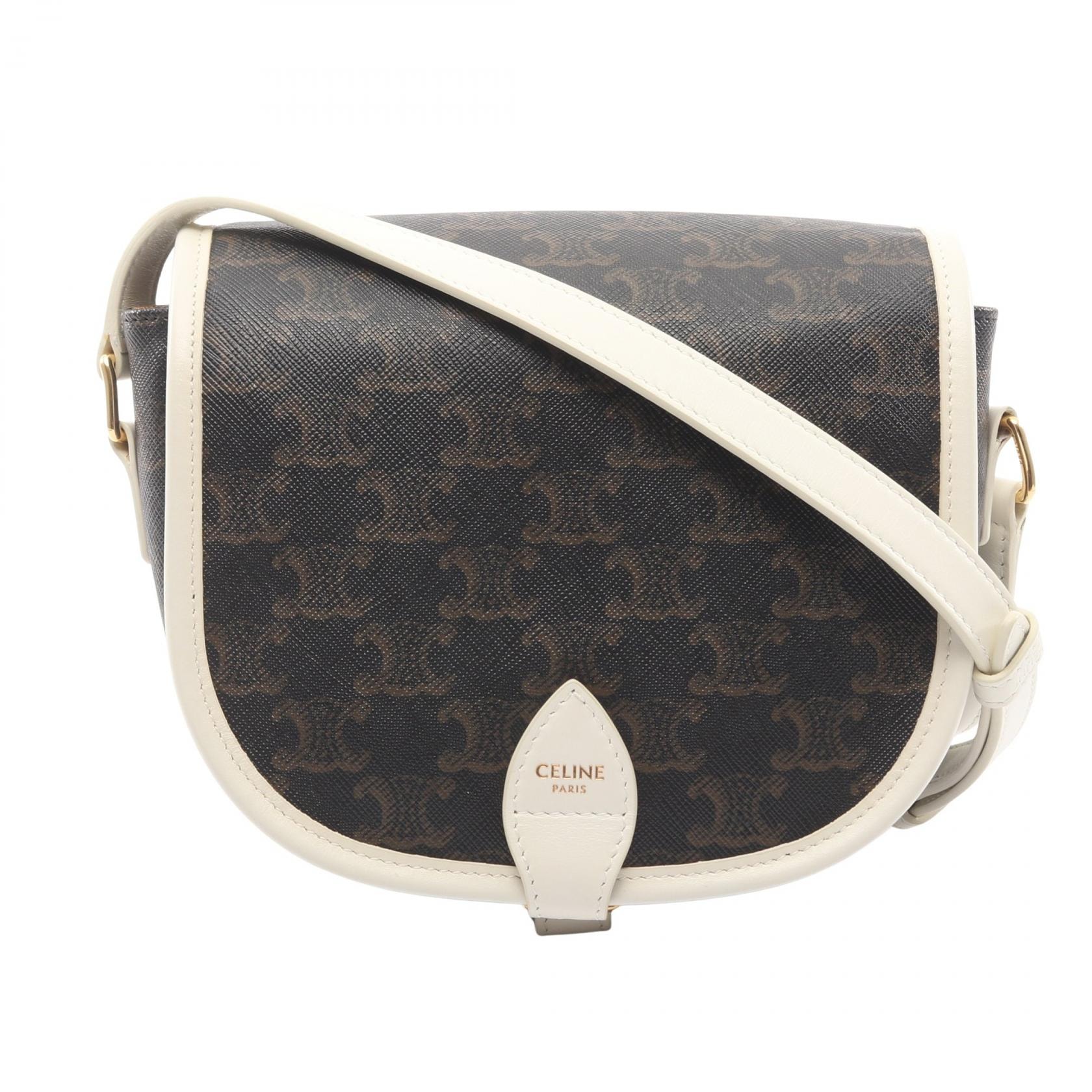 セリーヌ CELINE フォルコ ミディアムバッグ トリオンフ ショルダーバッグ バッグ PVCコーティングキャンバス レザー レディース ブラック系 / ブラウン系 / ホワイト系 【中古】