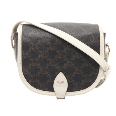 セリーヌ CELINE フォルコ ミディアムバッグ トリオンフ ショルダーバッグ バッグ PVCコーティングキャンバス レザー レディース ブラック系 / ブラウン系 / ホワイト系 【中古】