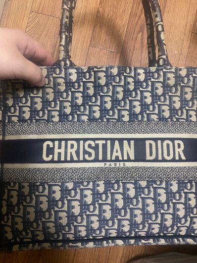 Dior Book Tote Medium Bag Oblique Embroidery "Ecru/Blue"