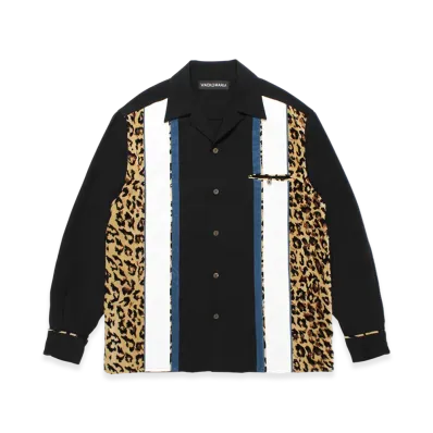 WACKO MARIA Switching WACKO MARIA 50 'S Open Collar Shirt "Black/Leopard"