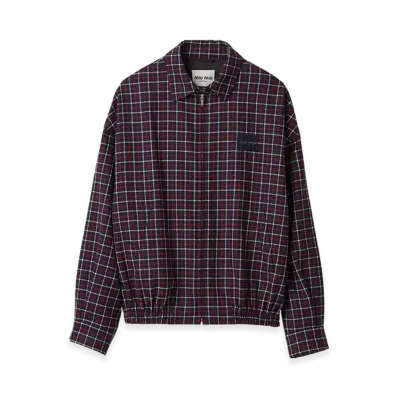 MIU MIU Women's Checked Wool Blouson Jacket "Blue/Red"