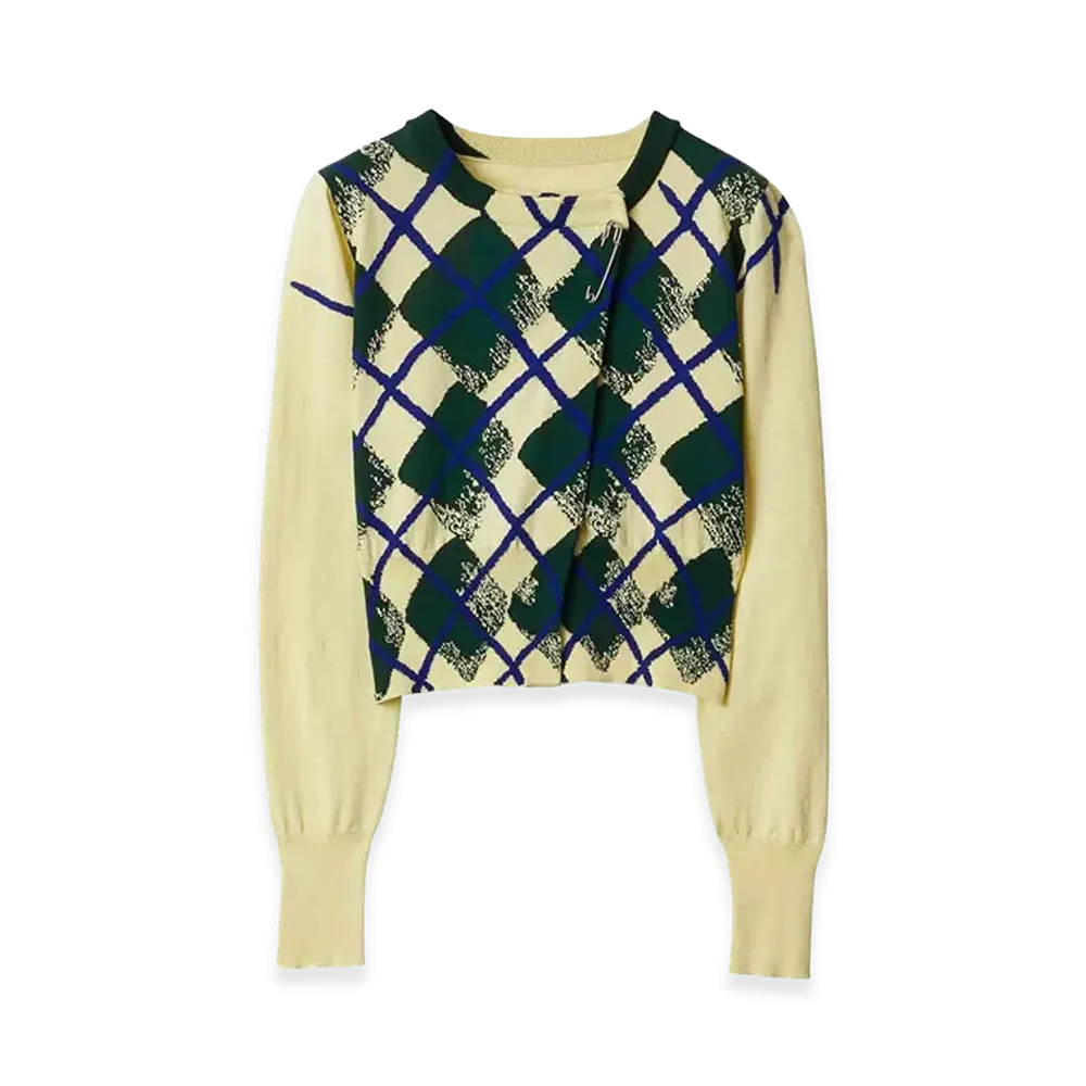 Burberry Women's Argyle-Intarsia Cropped Cotton Jumper "Yellow"