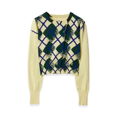 Burberry Women's Argyle-Intarsia Cropped Cotton Jumper "Yellow"