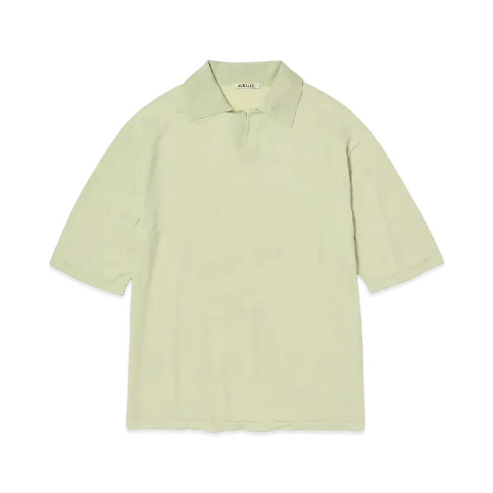 AURALEE Product Dyed Wool Knit Polo "Light Pistachio"