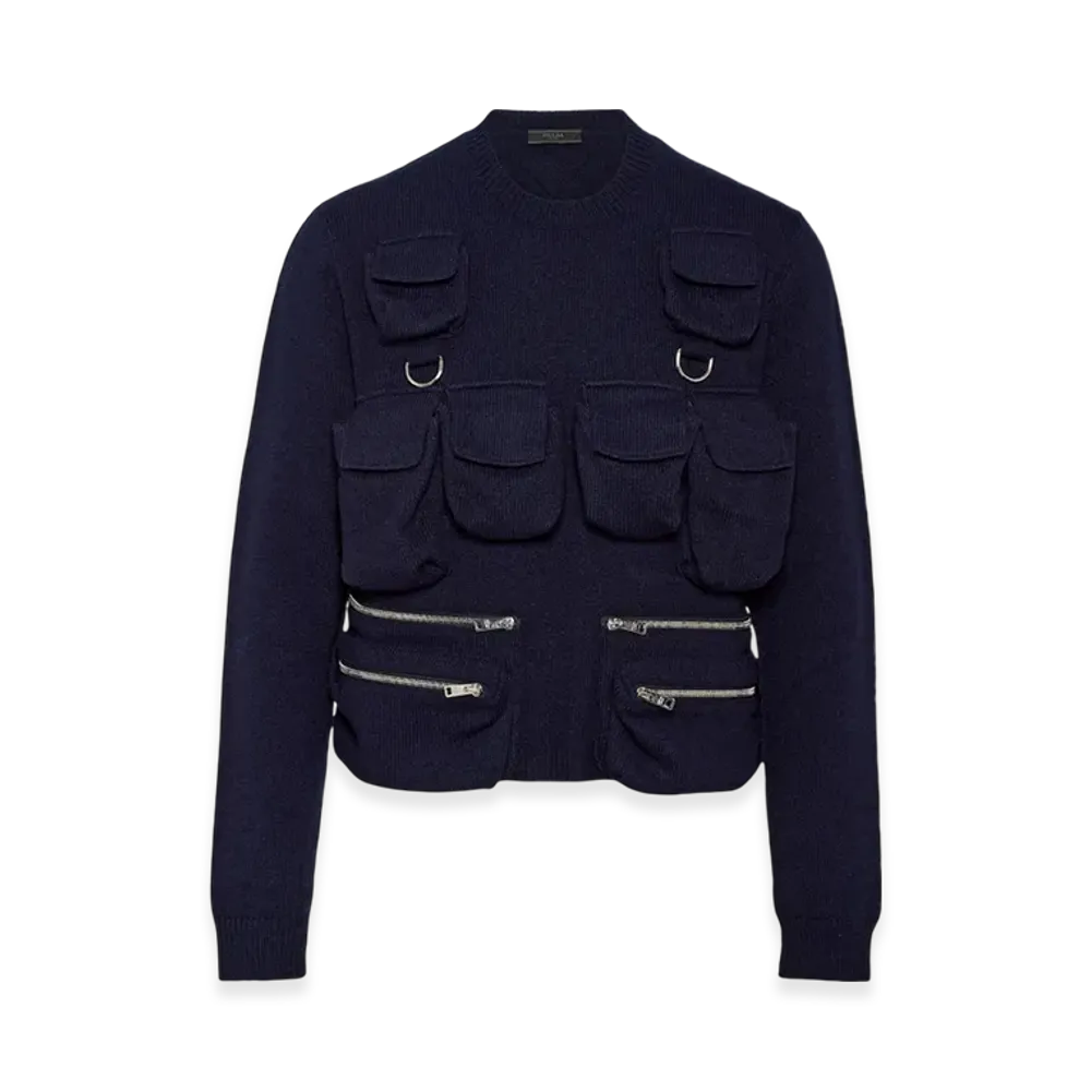 PRADA Shetland Wool Crewneck Sweater "Navy"