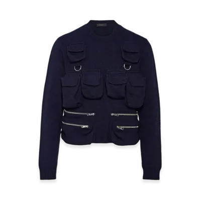 PRADA Shetland Wool Crewneck Sweater "Navy"