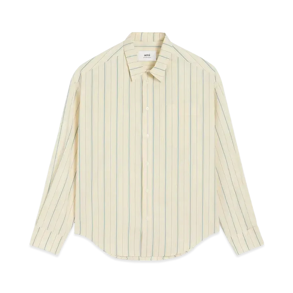 AMI PARIS Ami De Coeur Boxy Fitted Striped Shirt In Cotton "Ivory/Sky"