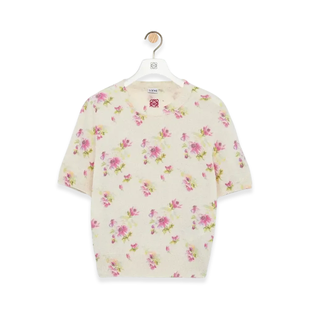 LOEWE Short-Sleeve Sweater "White/Pink"