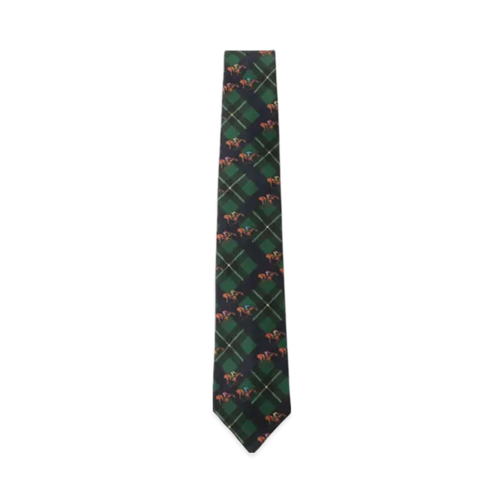 BEAMS Silk Tie Check Horses Print "Navy"