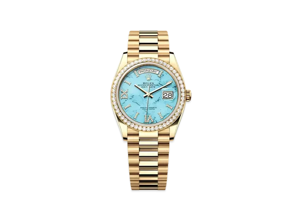 ROLEX Day-Date 36 Diamond "Yellow Gold/Turquoise" 128348RBR