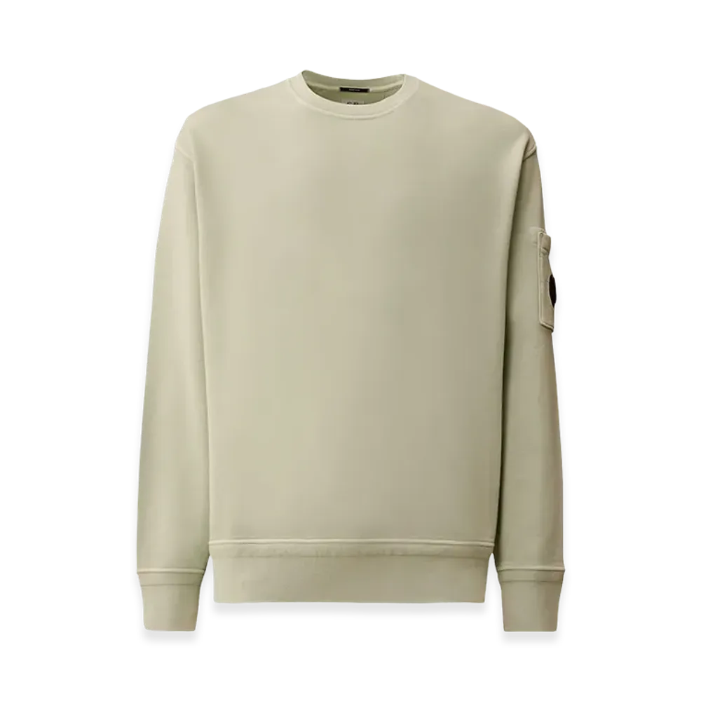C.P. Company Cotton Diagonal Fleece Resist Dyed Crewneck Lens Sweatshirt "Misty Blue"