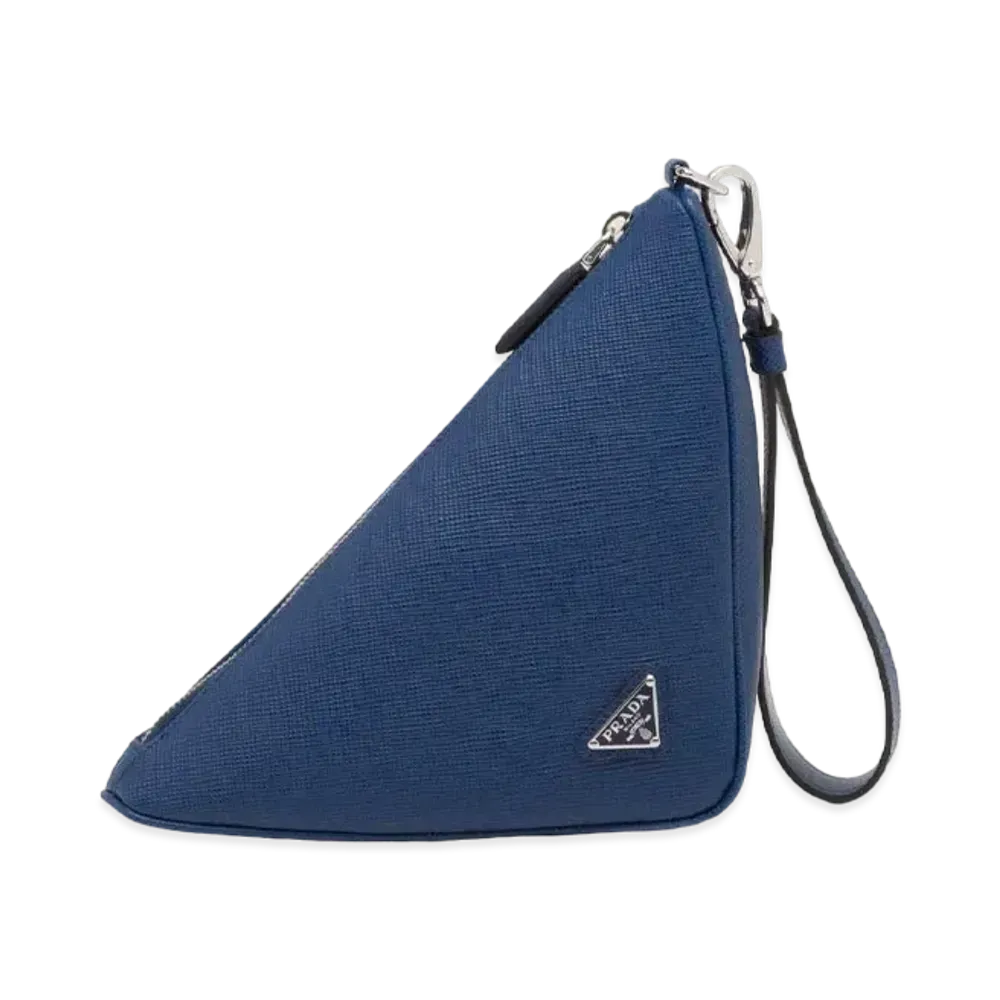 PRADA Prada Triangle Leather Pouch "Blue"