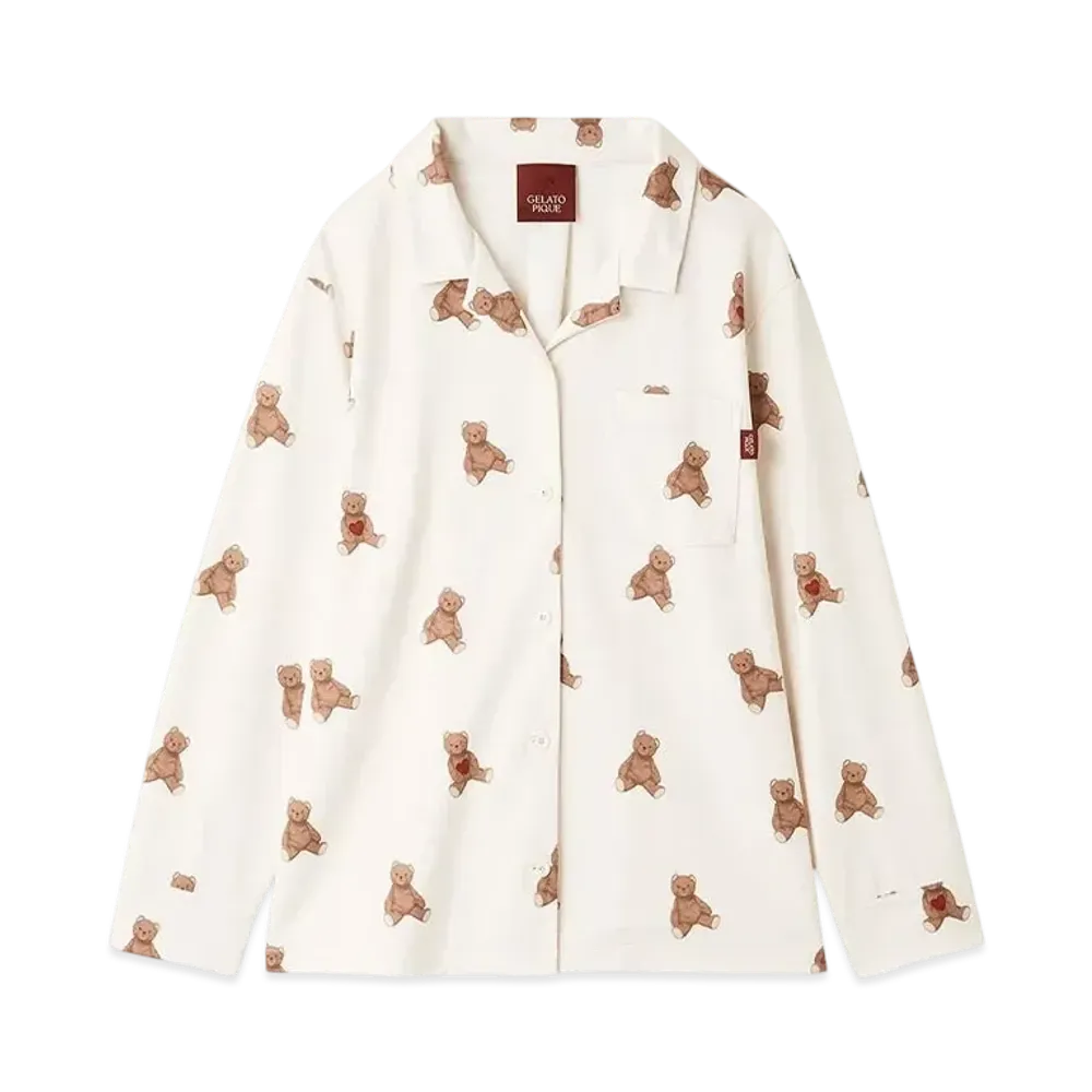 GELATO PIQUE Valentine Inlay Heart Bear Pattern Shirt "Cream"