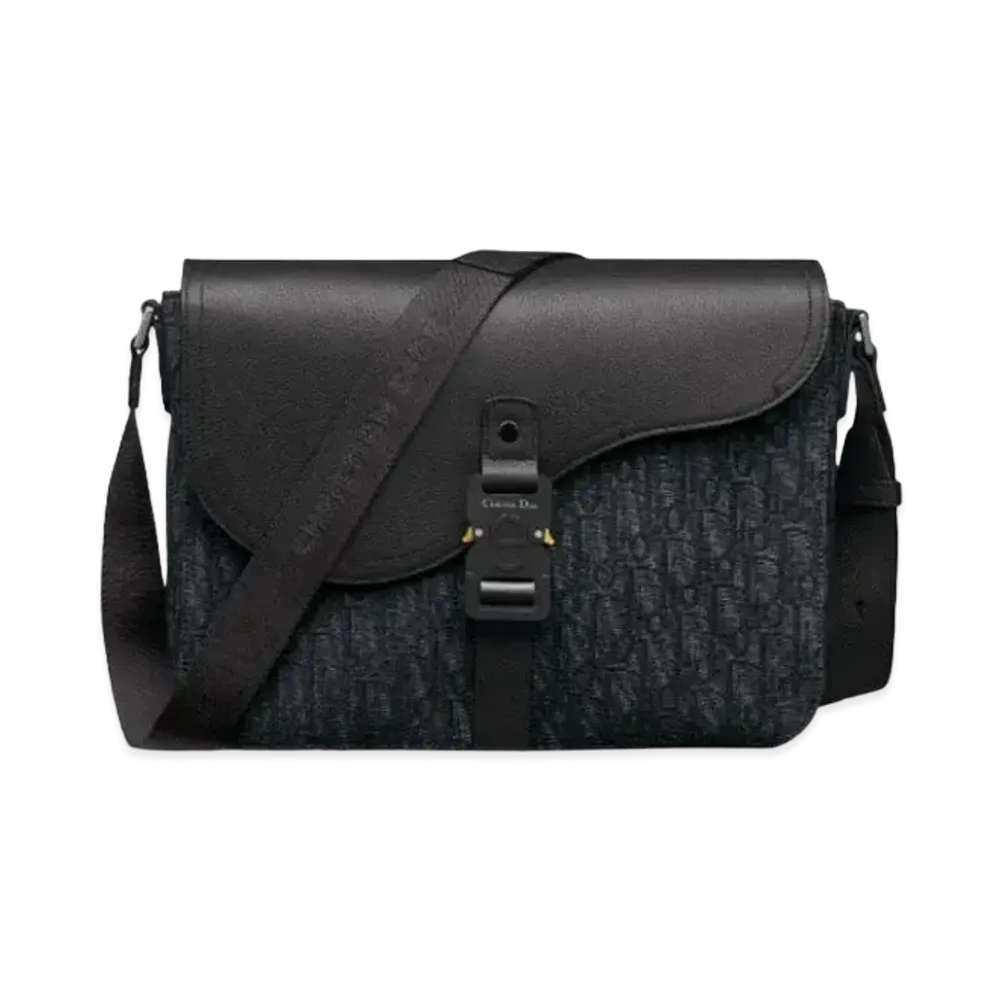 Dior Saddle Messenger Bag Dior Oblique Jacquard and Grained Calfskin "Black"