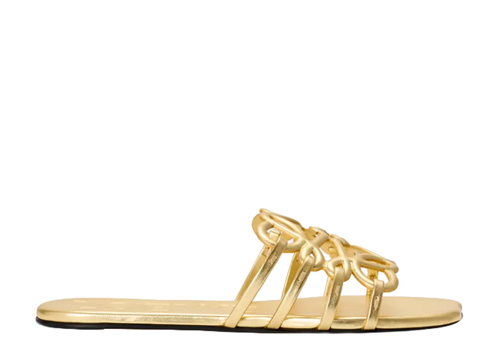 LOEWE Women's Petal Anagram Slide in Laminated Lambskin "Gold"