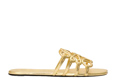LOEWE Women's Petal Anagram Slide in Laminated Lambskin "Gold"