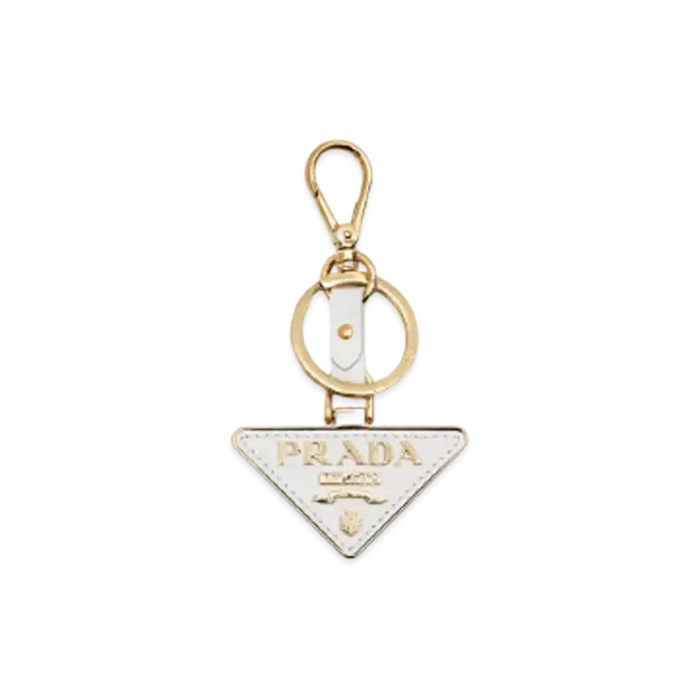 PRADA Saffiano Leather and Metal Keychain "White"