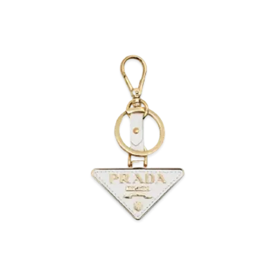 PRADA Saffiano Leather and Metal Keychain "White"