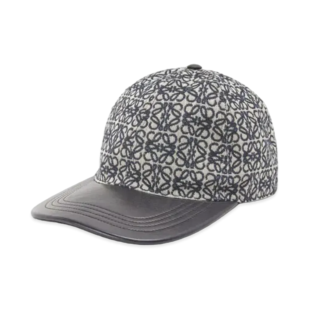 LOEWE Anagram Cap In Jacquard and Calfskin "Navy/Black"