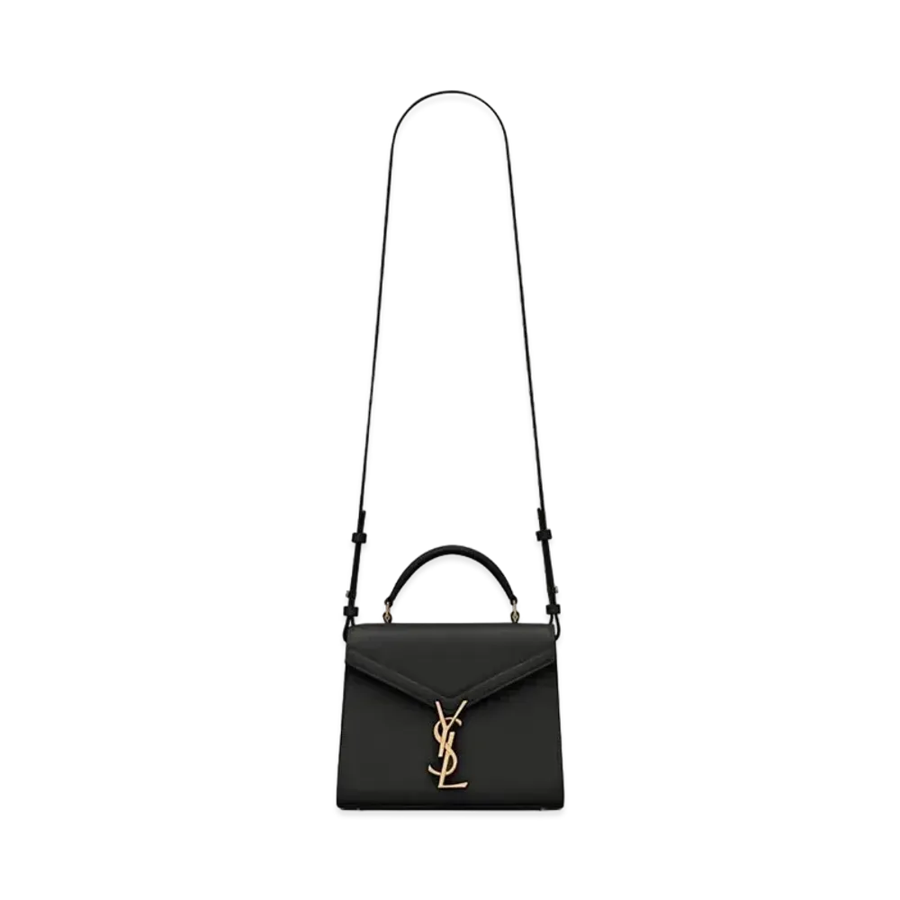 Saint Laurent Cassandra Mini Top Handle Bag In Grain De Poudre Embossed Leather "Black"