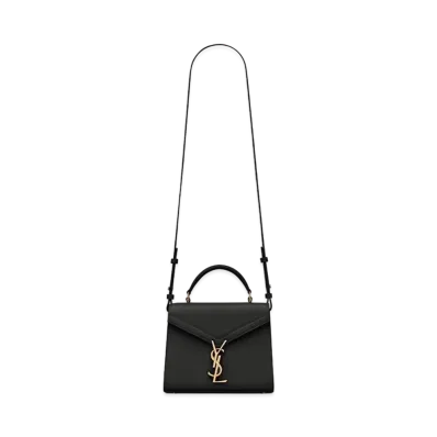 Saint Laurent Cassandra Mini Top Handle Bag In Grain De Poudre Embossed Leather "Black"
