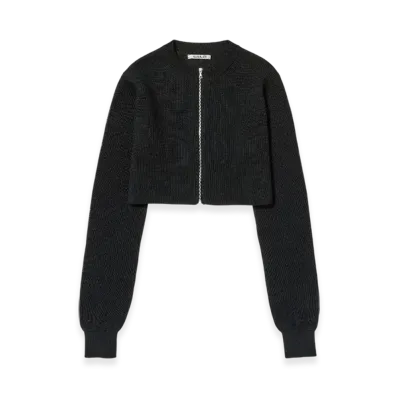 AURALEE Flat Yarn Rib Knit Crew Neck Zip Cardigan "Black"