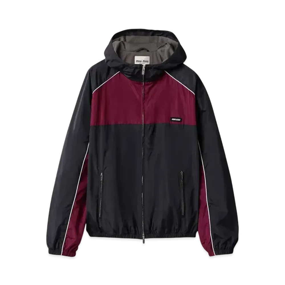 MIUMIU Women's Technical Silk Zipper Blouson Jacket "Blue/Bordeaux"
