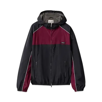 MIUMIU Women's Technical Silk Zipper Blouson Jacket "Blue/Bordeaux"