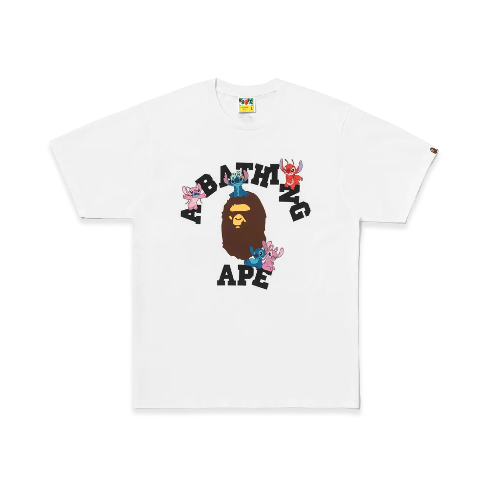 A BATHING APE x Disney Stitch And Friends College Tee "White"
