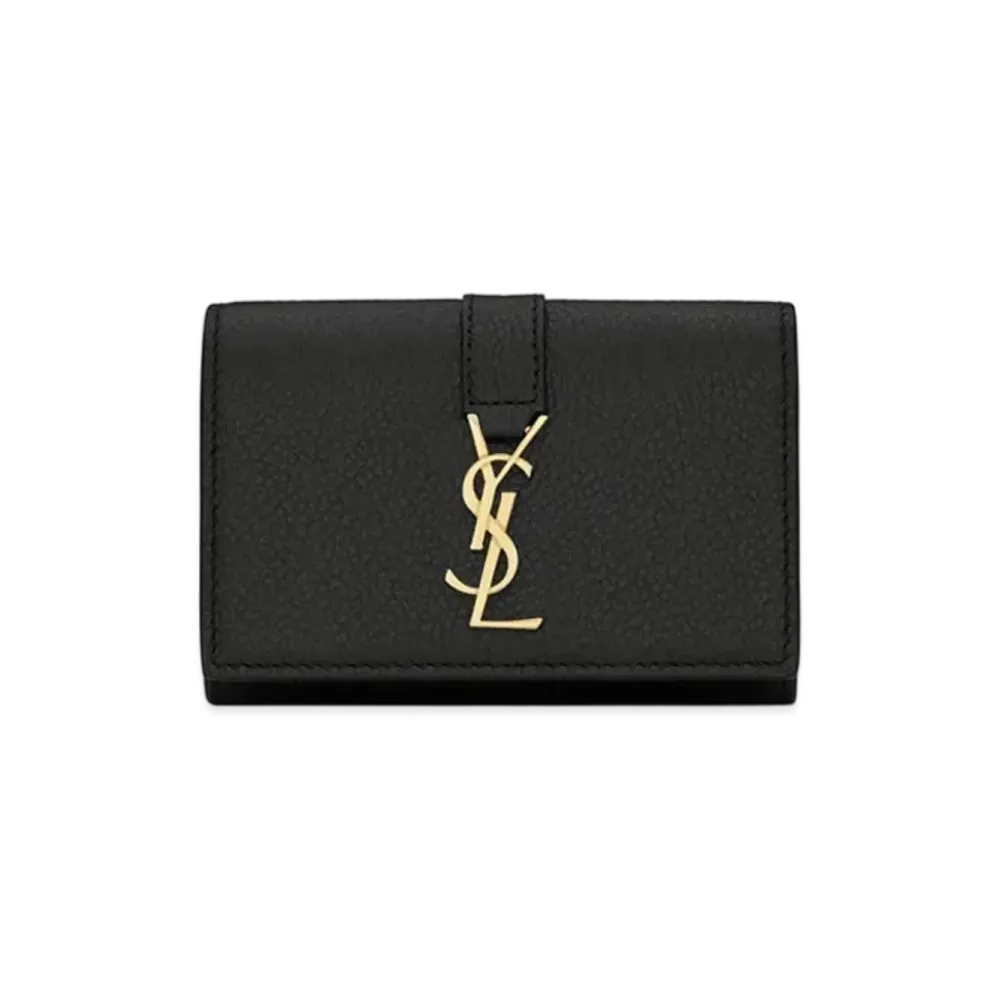 Saint Laurent Ysl Line Key Case In Grained Leather "Black"