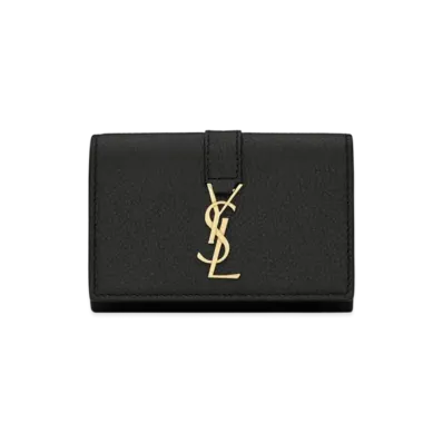 Saint Laurent Ysl Line Key Case In Grained Leather "Black"