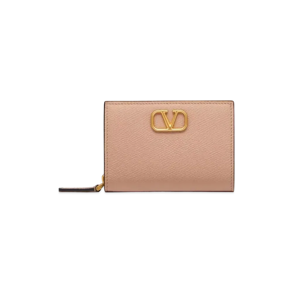 Valentino V Logo Signature Grain Calfskin Card Case "Baby Pink"