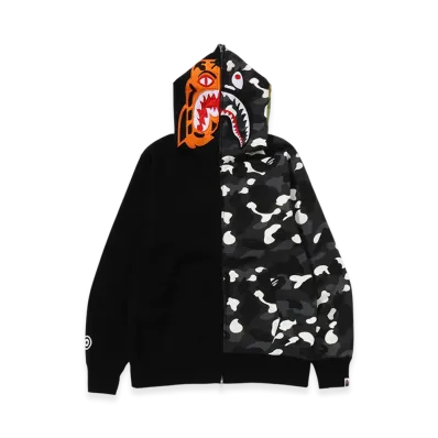 A BATHING APE Tiger Shark Full Zip Hoodie Mens "Black"