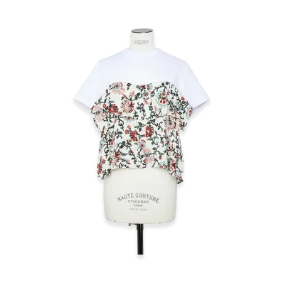 sacai Women's Floral Print x Cotton Jersey T-Shirt "Ivory"