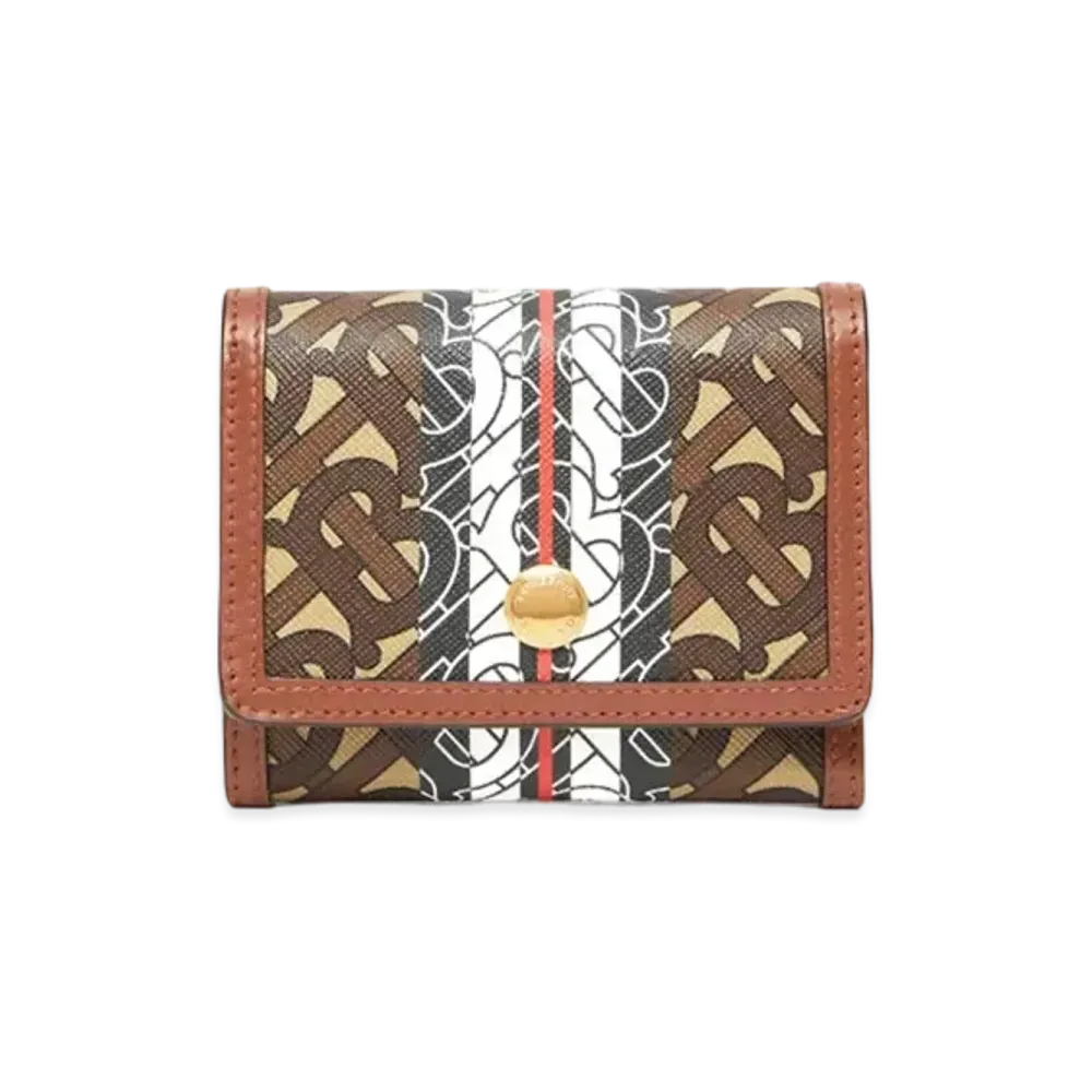 Burberry Monogram Stripe E-canvas Folding Wallet "Bridle Brown"