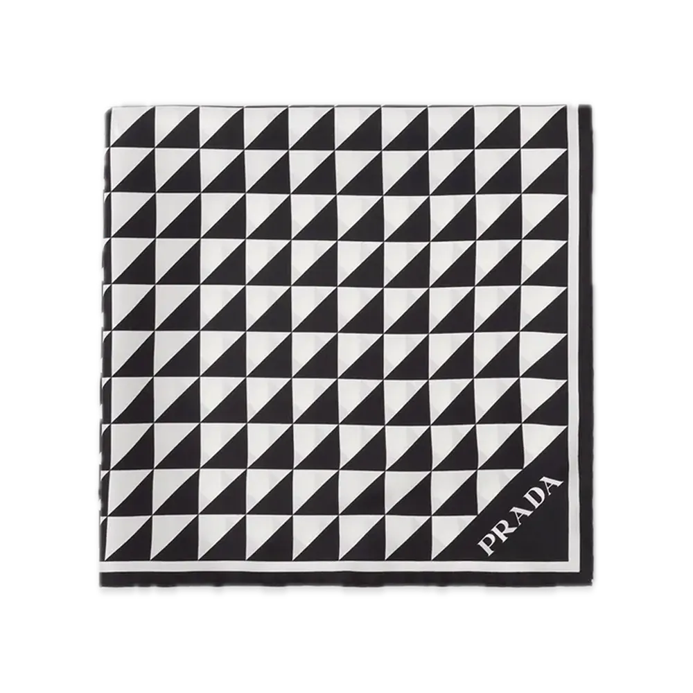 PRADA Printed Silk Twill Scarf 55 x 55 "Black/White"