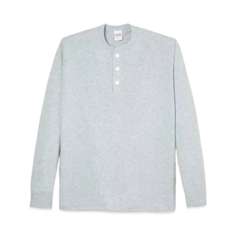 Healthknit Henley Neck Long Sleeve T-Shirt "HeatherGray"