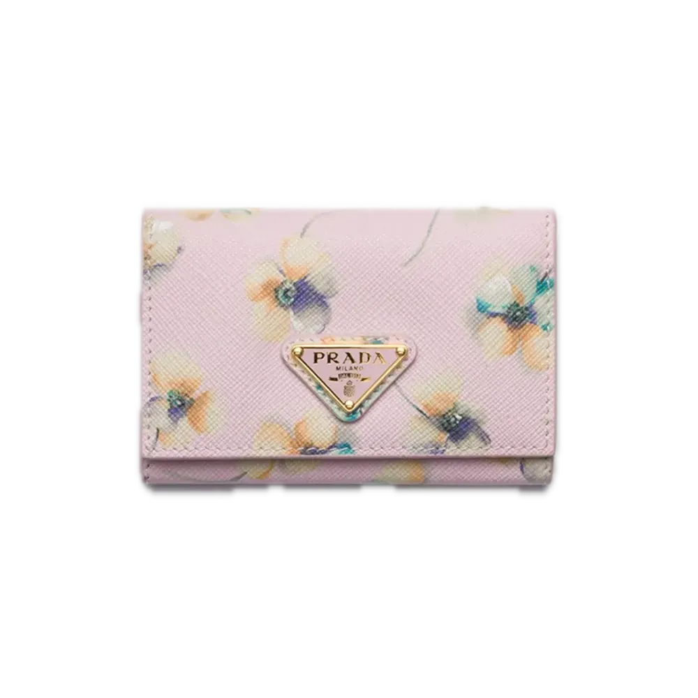 PRADA Printed Saffiano Leather Card Case "Pink"