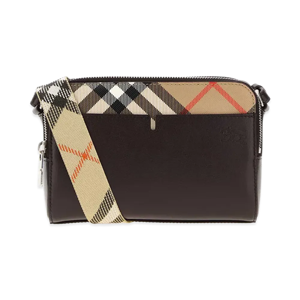 Burberry Leather Pop Check Crossbody Bag "Checked/Aubergine"
