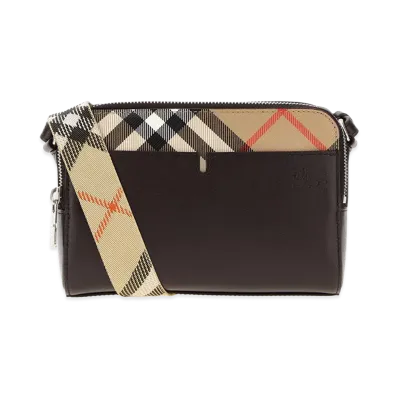 Burberry Leather Pop Check Crossbody Bag "Checked/Aubergine"
