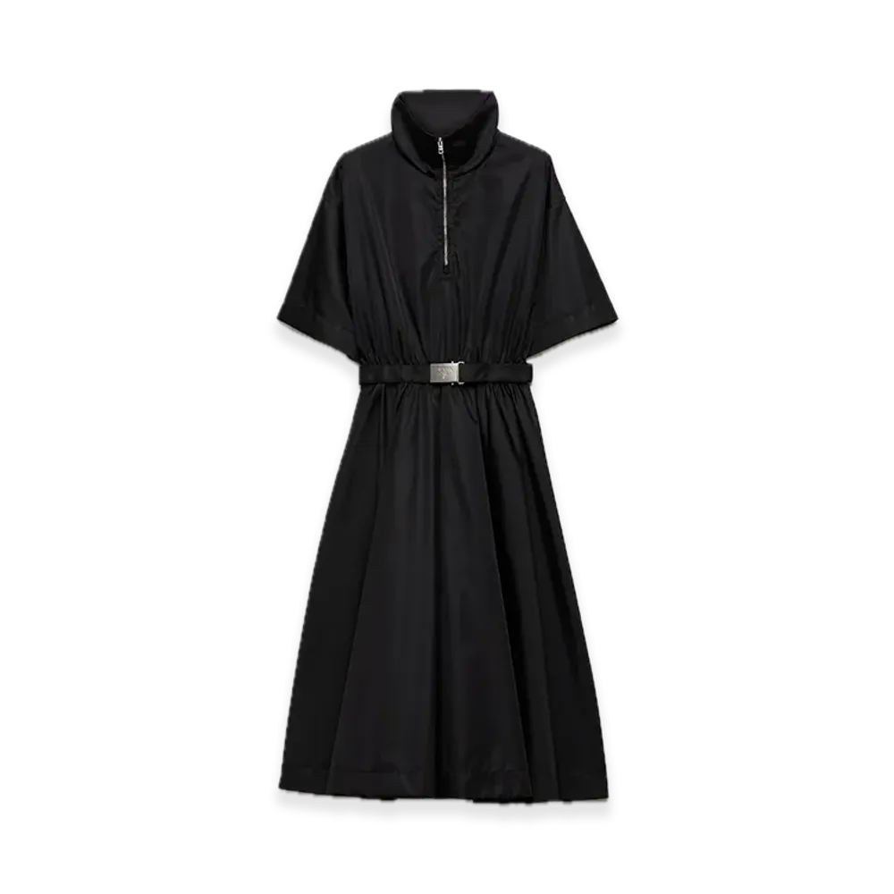 PRADA Short-Sleeve Re-Nylon Midi Dress "Black"
