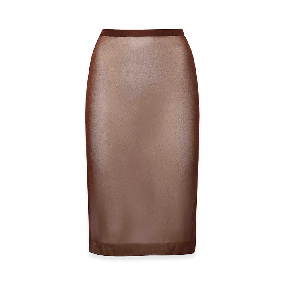 Saint Laurent Women's Chocolate Silk Skirt "Bordeaux"