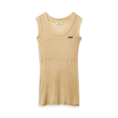 MIU MIU Women's Garment Dyed Ribbed Knit Jersey Dress "Cord"