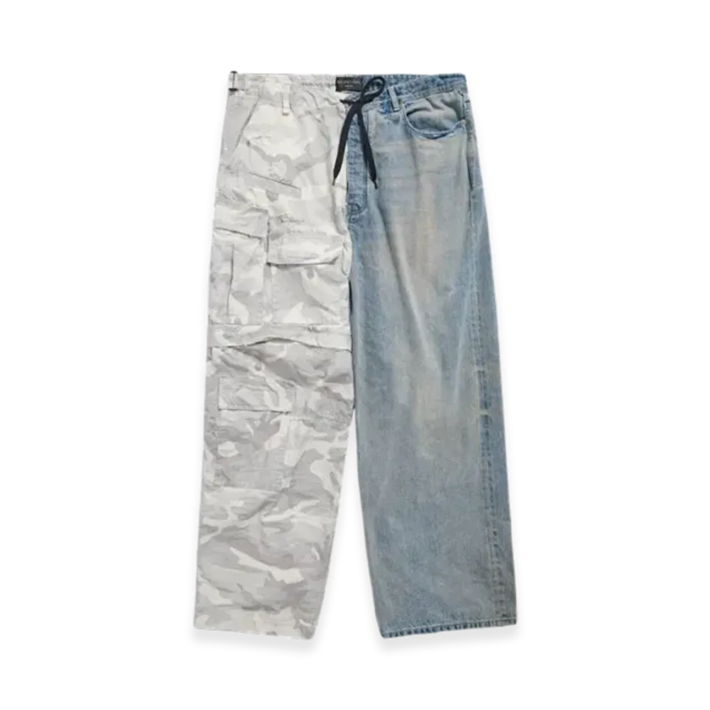 BALENCIAGA Grayscale Camo Hybrid Baggy Pants "Light Blue"