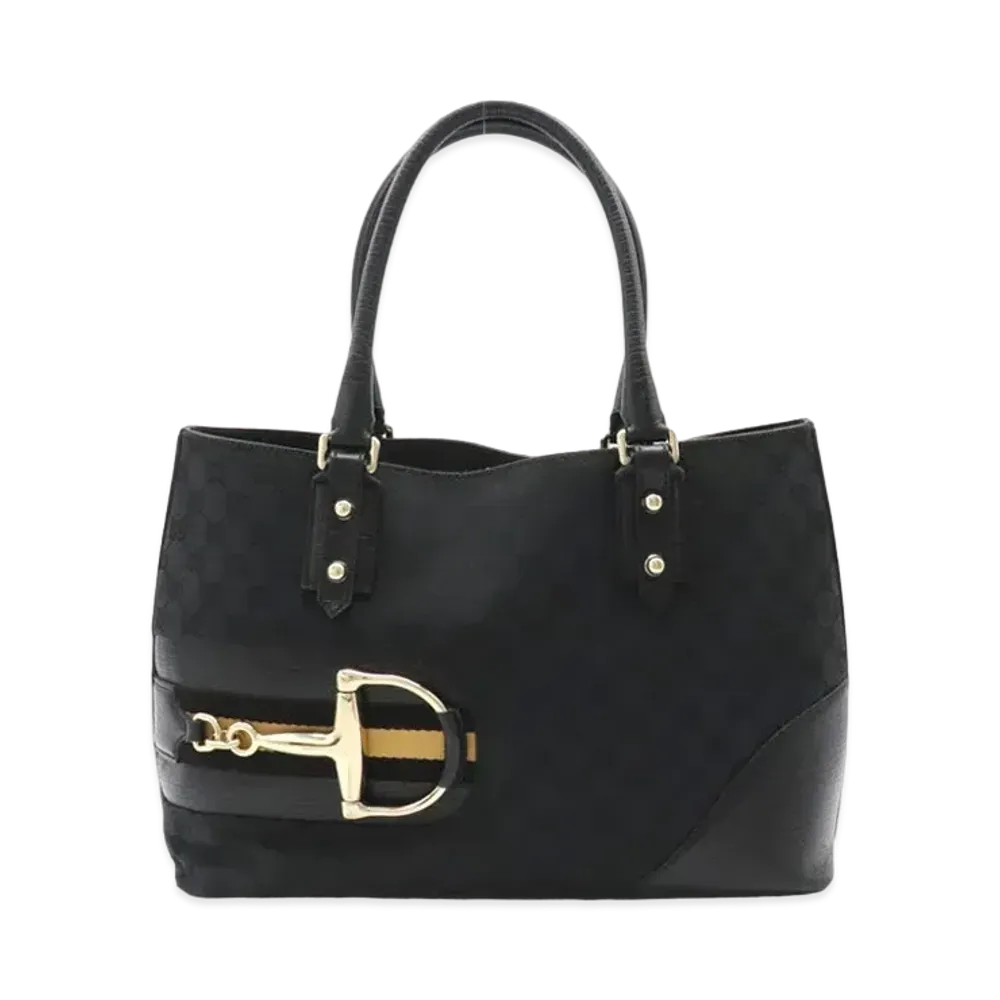 GUCCI GG Canvas Horsebit Tote Bag "Black"