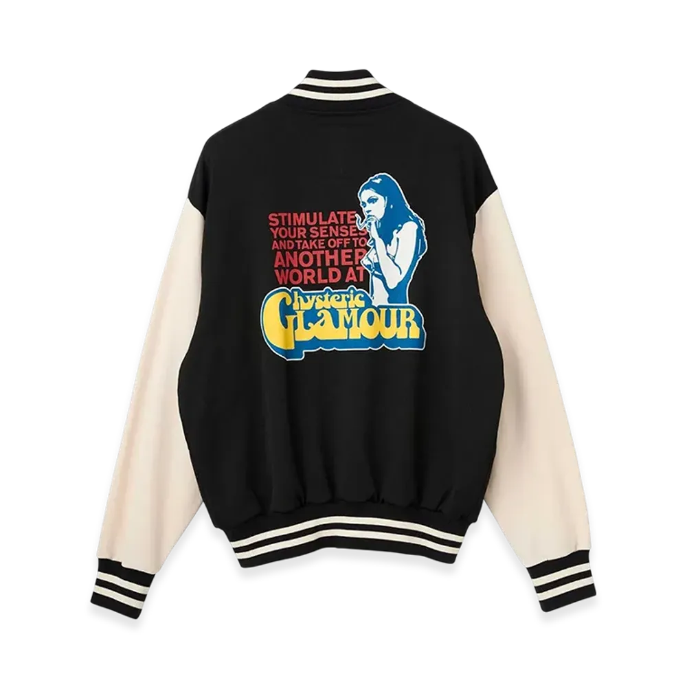 HYSTERIC GLAMOUR Smoking Girl Patch Varsity Jacket "Black"