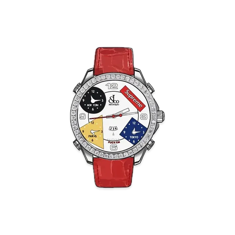 Supreme x Jacob & Co Time Zone 47mm Watches "Red"