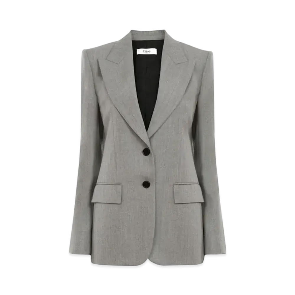 Chloe Tailored Jacket In Wool Grain De Poudre "Swan Grey"