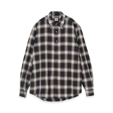 YOKE Exclusive Rayon Ombre Plaid Regular Collar Shirt "Black"